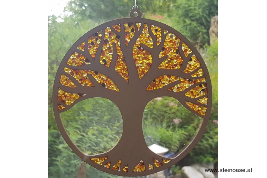 Fensterbild Suncatcher Bernstein - LEBENSBAUM Ø 20cm